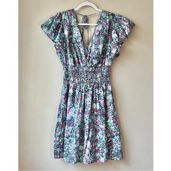 Rails | NWT Leilani Floral Kimora Smocked Tie Back Mini Dress in Navy Multi - Picture 3 of 9